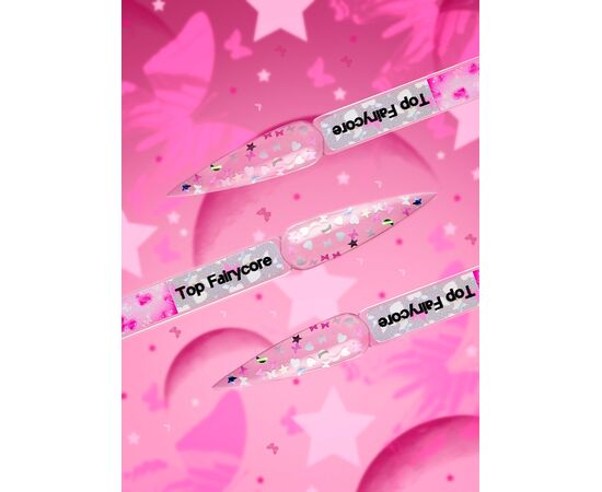 PINX. No Wipe Top, "Fairycore", #002, 8 ml. Прозорий топ з голографічними блискітками #2