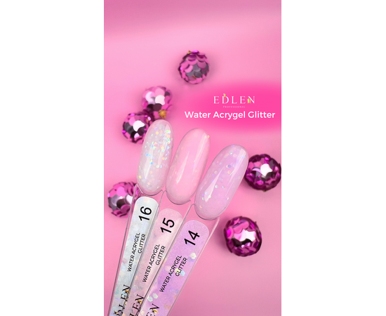 УЦІНКА / EDLEN Water Acrygel GLITTER №15, 9 ml, рідкий гель #2