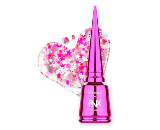 PINX. Cover Base "Starlight",  #002, 8 ml. Прозора база з кольоровими частинками #1