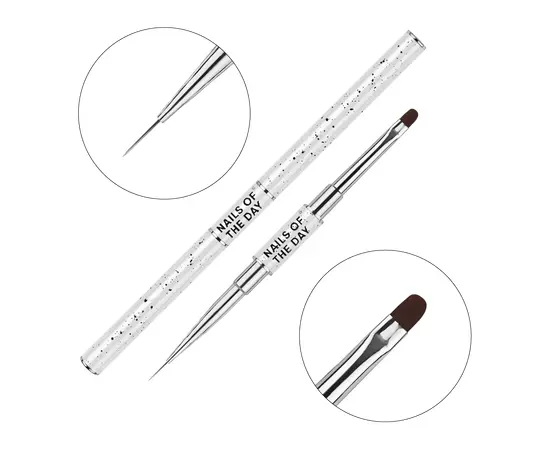 NOTN. Professional Brush 2-in-1: Liner + Oval, 11 mm, двосторонній професійний пензлик для тонких промальовок та викладки гелю #1