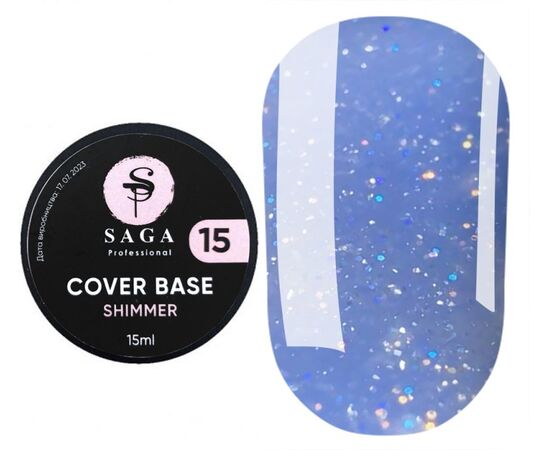SAGA. Shimmer base, #15, 15 ml. Кольорова база з шимером #1