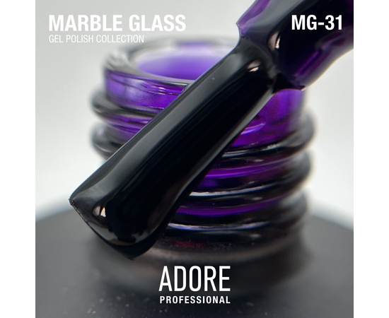 ADORE. Marble Glass Gel Polish, #MG-31, Iris quartz, 8 ml. Вітражний гель-лак, насичено-фіолетовий #2