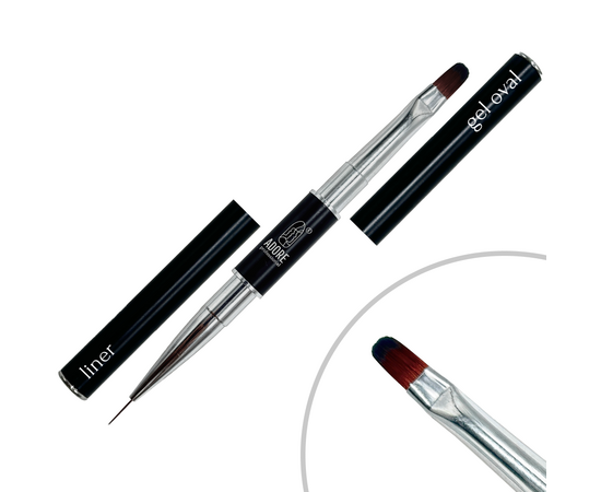 ADORE. Gel Oval & Liner Brush, 6 mm та 10 mm. Пензель двосторонній для гелю #1 ADORE. Gel Oval & Liner Brush, 6 mm та 10 mm. Пензель двосторонній для гелю #1