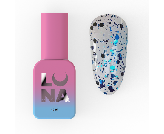 LUNAmoon. Glassy Top Coat, 13 ml, топ із синіми блискучими часточками #1