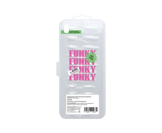 ADORE. Funky Gel Tips, Natural, 240 pcs. Гелеві тіпси, натуральний короткий овал #1
