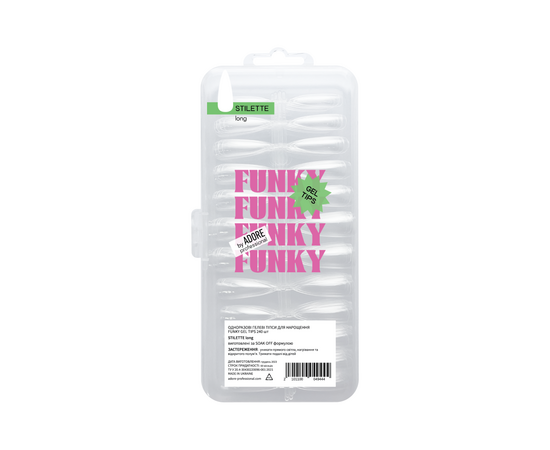 ADORE. Funky Gel Tips, Stilette Long, 240 pcs. Гелеві тіпси, подовжений стилет #1