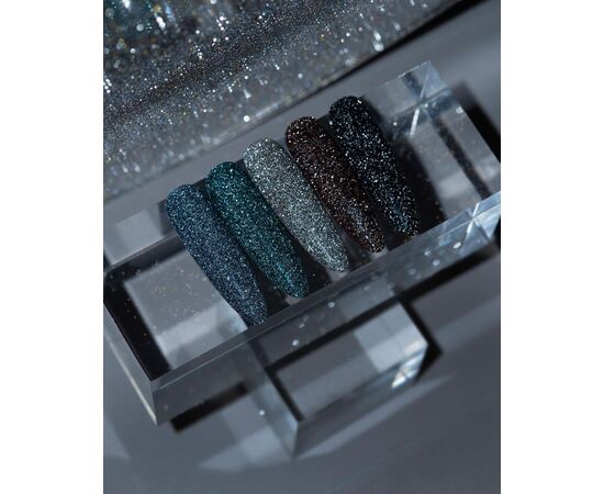 УЦІНКА / HEYLOVE. Reflective Gel Polish, POWERFUL, 15 ml, гель-лак, чорний зі срібними світловідбиваючими частинками #3