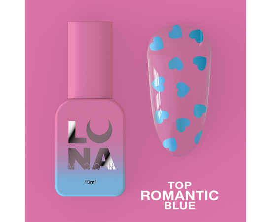 УЦІНКА / LUNAmoon. Blue Romantic Top Coat, 13 ml, топ з блакитними сердечками #2