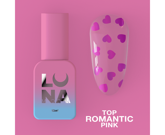 УЦІНКА / LUNAmoon. Pink Romantic Top Coat, 13 ml, топ з рожевими сердечками #2