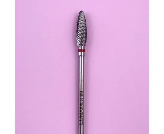 LUNAmoon. Carbide nail bit, corn, Soft Red, 4 mm. Фреза твердосплавна потоншена "Кукурудза", червона, для лівші #2