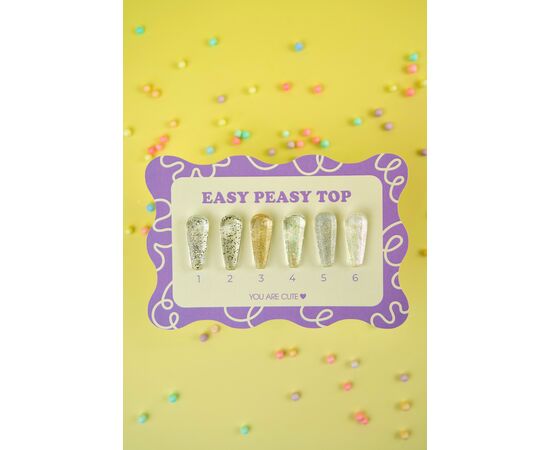 You Are Cute. Easy Peasy Top Coat, #4, 5 ml, прозорий топ з кольоровою поталлю #6