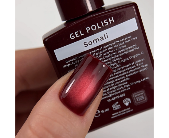 HEYLOVE. Cat's Eye Gel Polish, Somali, 15 ml, гель-лак "Котяче око", класичний червоний #4