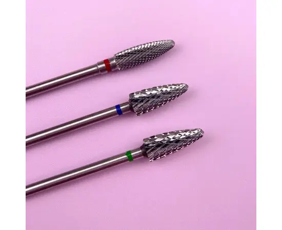 LUNAmoon. Carbide nail bit, corn, Soft Red, 4 mm. Фреза твердосплавна потоншена "Кукурудза", червона, для лівші #3