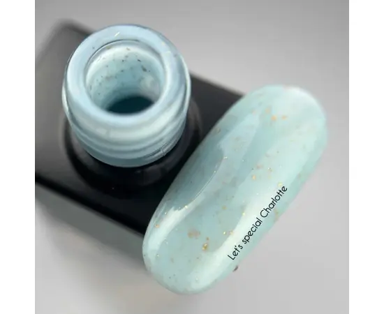 NOTD. Гель-лак Let's special Charlotte, 10 ml, м'ятно-блакитний із золотою поталлю #2