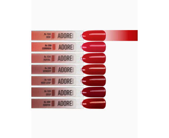 ADORE. Gel Polish, #104, Red, 12 ml. Гель-лак, класичний світло-червоний #4