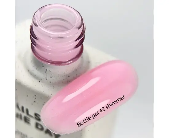 NOTD. Bottle Gel, shimmer, #48, 10 ml, надміцний гель для укріплення нігтів, рожевий зі сріблястим шиммером #3