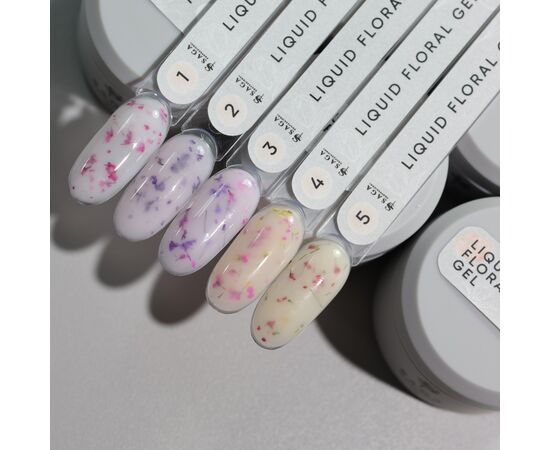 SAGA. Liquid Floral Gel, 15 ml, #05. Рідкий гель для укріплення та нарощування з сухоцвітами #3