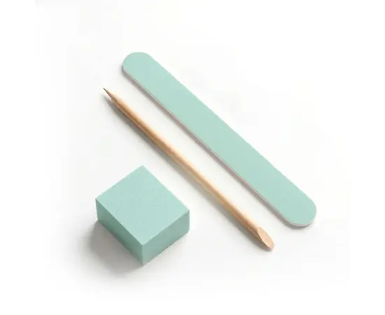 SHELLY. Manicure set. Набір одноразовий для манікюру, бірюзовий (пилка, баф, апельсинова паличка) #2
