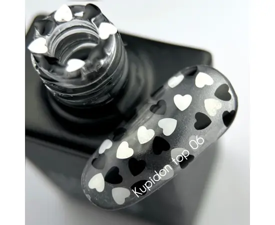 NOTD. "Kupidon" Top #06, 10 ml, top con corazones negros y blancos #2