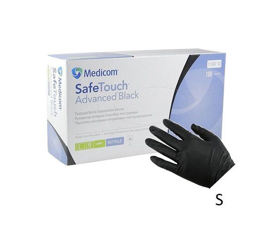 Перчатки Medicom SafeTouch Advanced Extened (оригинал), размер S, черные (плотные и прочные 5 грамм)  50 пар #1