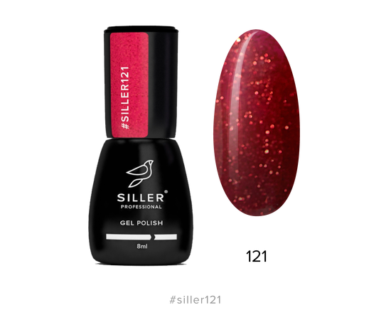 SILLER Gel Polish №121 RICH RED with SHIMMER, насичений червоний з шимером, 8 ml, гель-лак #1