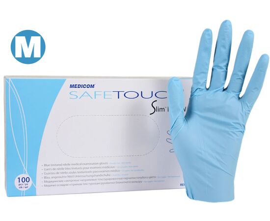 Перчатки Medicom SafeTouch Slim, размер M, голубые, 4 грамма, 50 пар (оригинал) #1