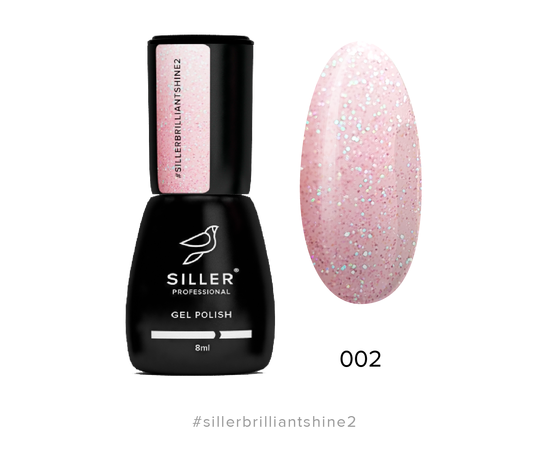 SILLER Gel Polish Brilliant Shine №2, ніжно-рожевий з глітером, 8 ml, гель-лак #1