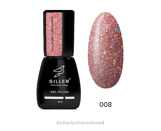 SILLER Гель-лак Brilliant Shine №8, пыльный розовый с глиттером, 8 ml #1