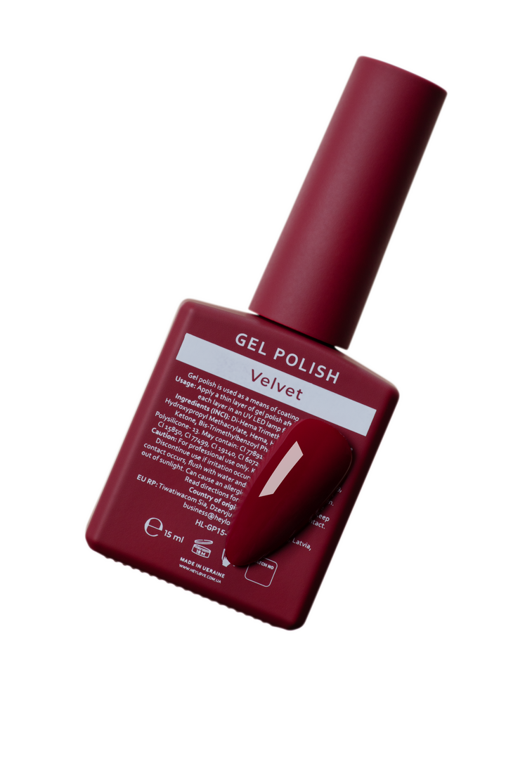 HEYLOVE. Gel Polish, VELVET, 15 ml, гель-лак, гранатовий #3