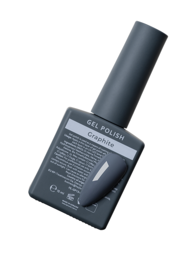 DÉSTOCKAGE / HEYLOVE. Gel Polish, GRAPHITE, 15 ml, gel polish, graphite — Réduction, NAILSMADE