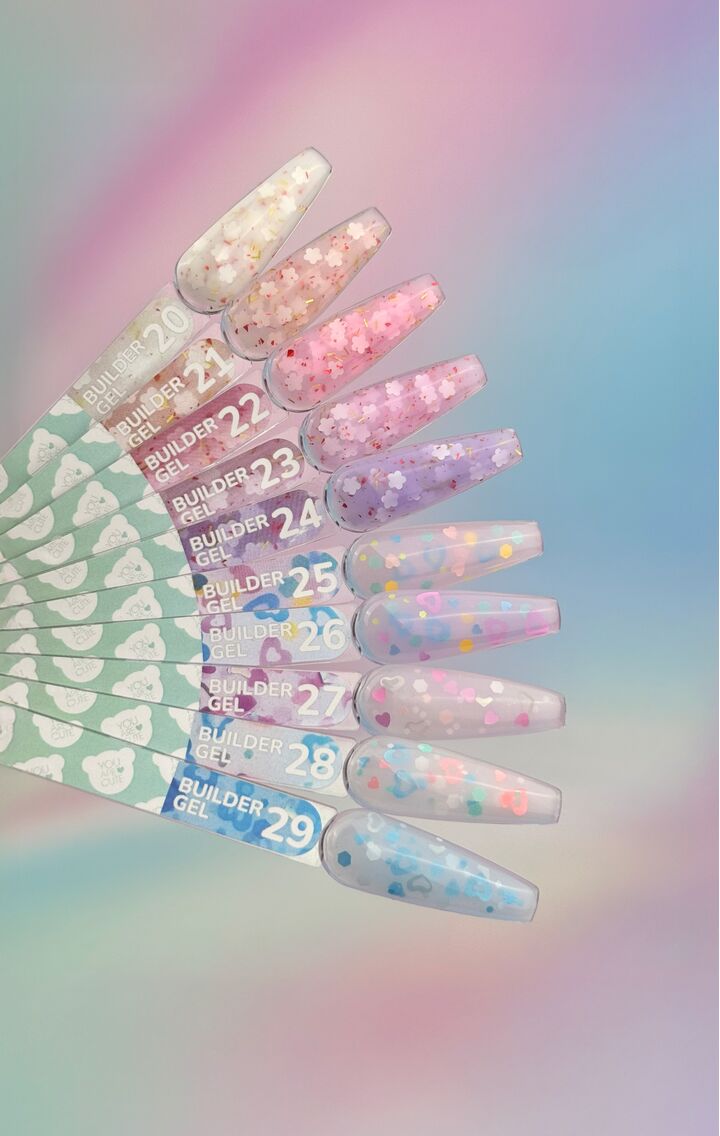 You Are Cute. Builder Gel #21, 15 ml, гель для нарощування з білими квіточками та кольоровими частинками #4