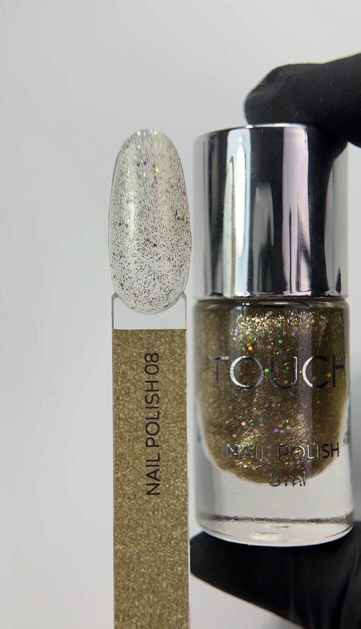 TOUCH. Nail Polish, #08, 8 ml. Лак для нігтів, прозорий із золотистими частинками #2