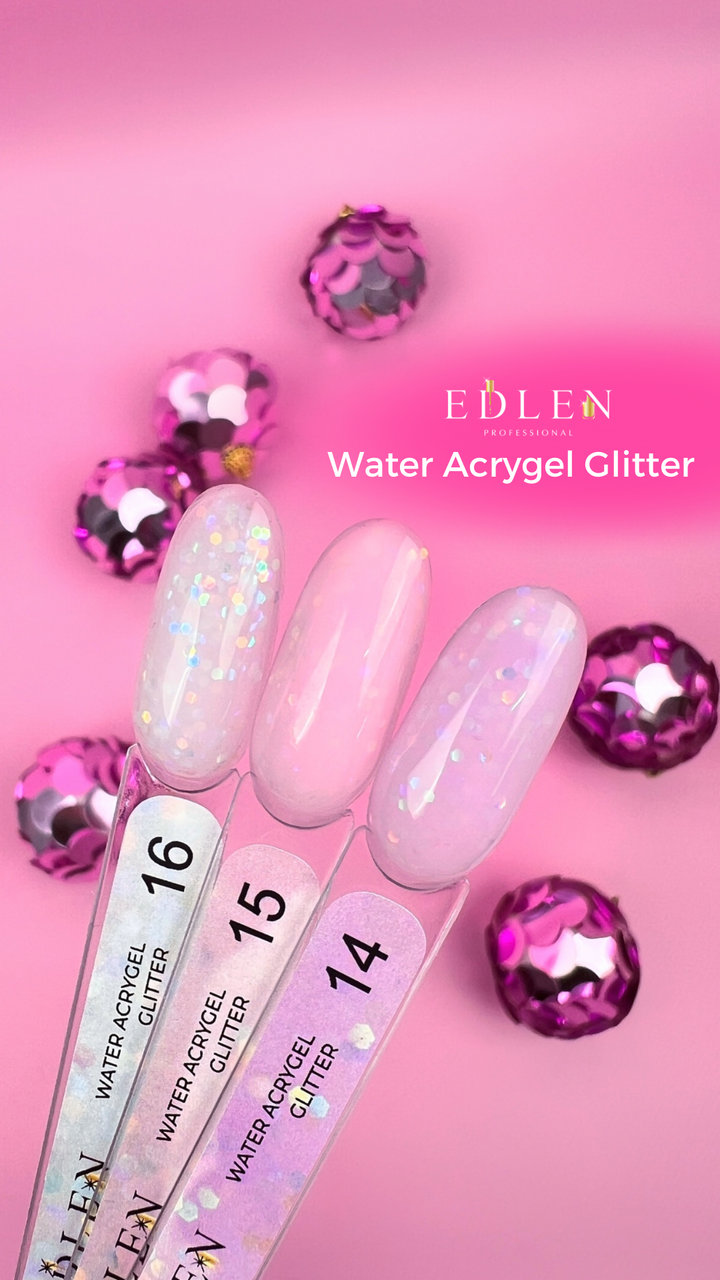 EDLEN Water Acrygel GLITTER №14, 9 ml, рідкий гель #2