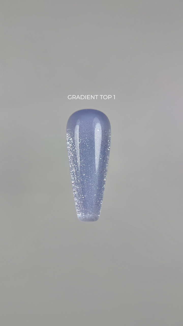 TOUCH. Gradient Top coat #1, with shimmer, 13 ml, кольоровий топ з дрібним шимером, блакитний #2