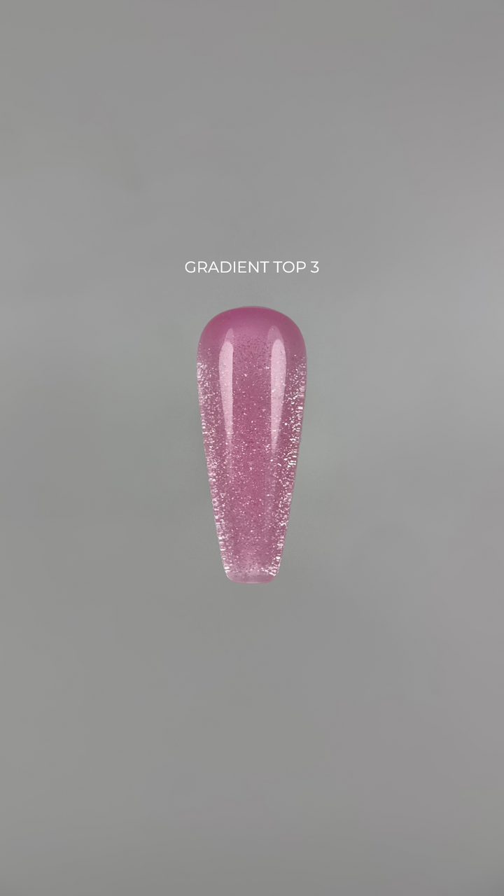 TOUCH. Gradient Top coat #3, with shimmer, 13 ml, кольоровий топ з дрібним шимером, рожевий #2