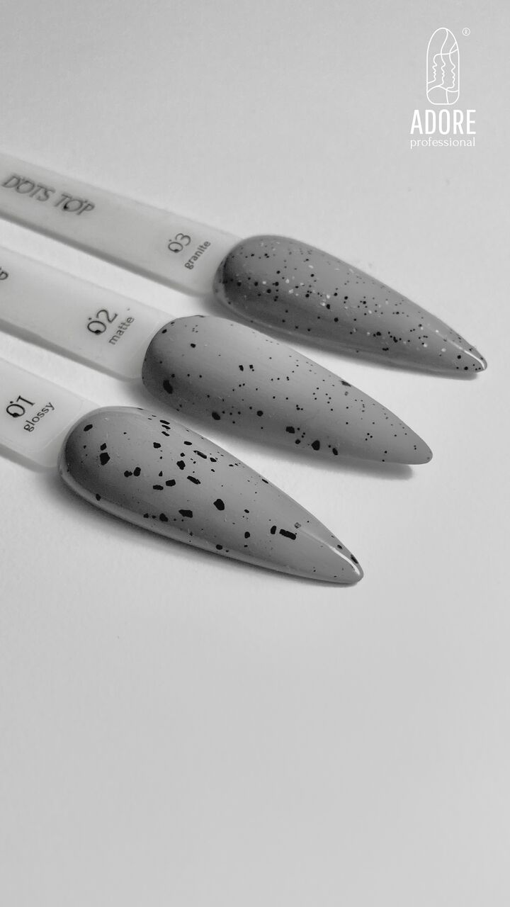 ADORE. Dot's Top coat, №02, Matte, 8 ml. Матовий топ з чорними крихтами #3