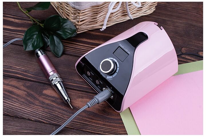 BUCOS. Nail drill "Bucos ZS-711", pink, 65W. Фрезер + 6 покращених фрез, 35 тисяч оборотів, реверс,  рожевий корпус #5