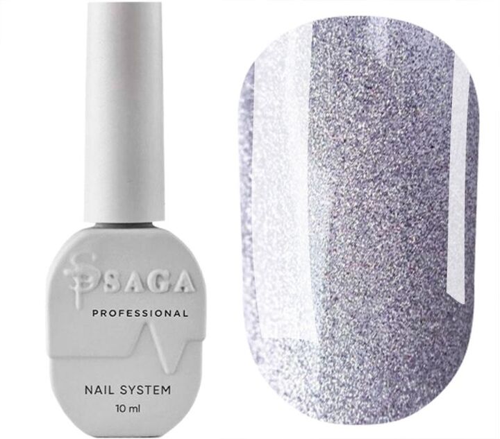 SAGA. Cat's Eye Gel Polish "Cat Shine", #01, Silver, 10 ml. Гель-лак "Котяче око", срібний #2