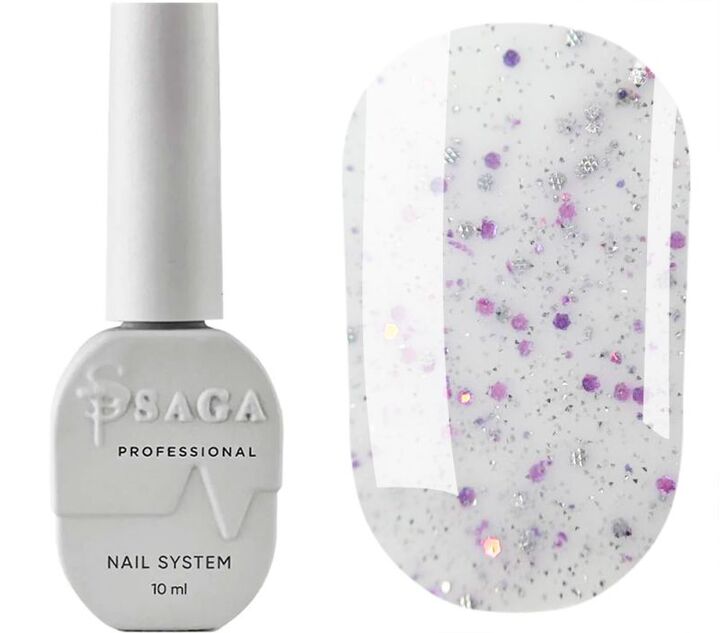 SAGA. Sugar base, #01, 10 ml. Кольорова база з блискітками #1