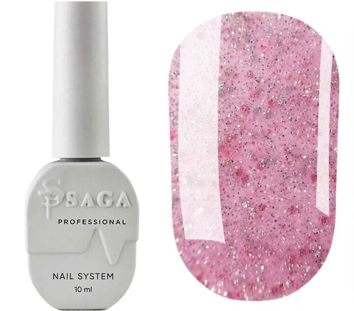 SAGA. Sugar base, #04, 10 ml. Кольорова база з блискітками #1