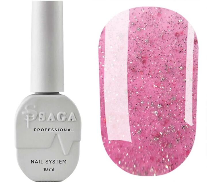 SAGA. Sugar base, #05, 10 ml. Кольорова база з блискітками #1