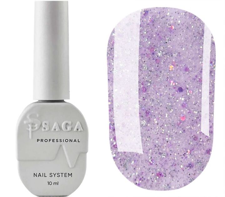 SAGA. Sugar base, #06, 10 ml. Кольорова база з блискітками #1