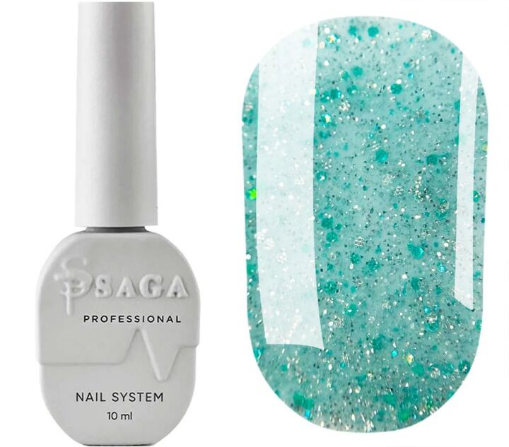 SAGA. Sugar base, #07, 10 ml. Кольорова база з блискітками #1