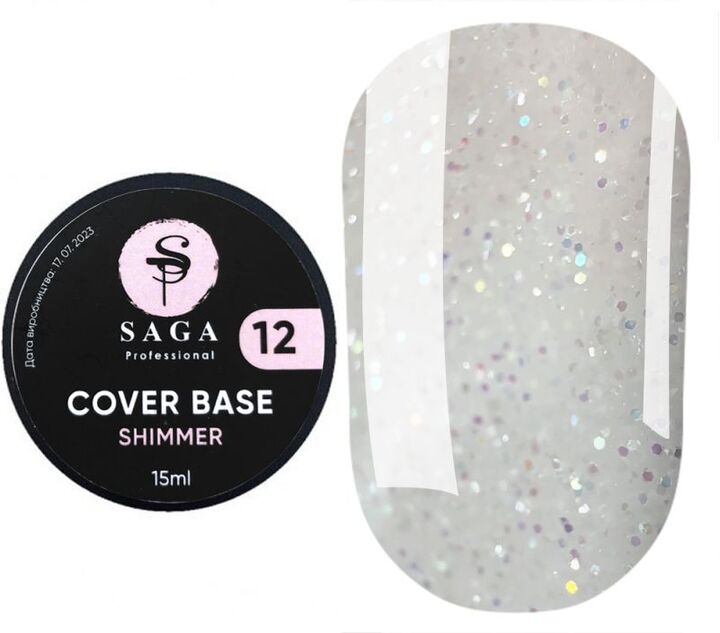 SAGA. Shimmer base, #12, 15 ml. Кольорова база з шимером #1