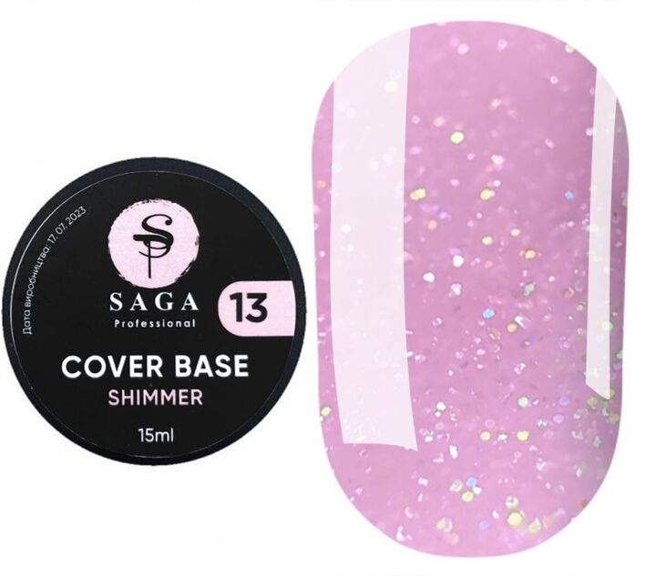 SAGA. Shimmer base, #13, 15 ml. Кольорова база з шимером #1
