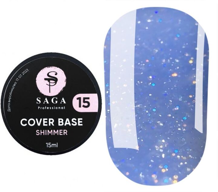SAGA. Shimmer base, #15, 15 ml. Кольорова база з шимером #1