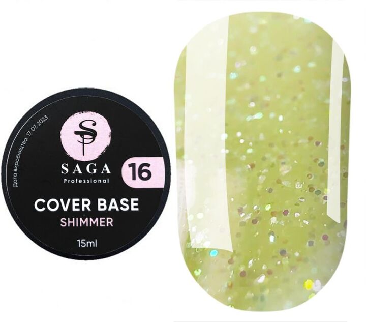 SAGA. Shimmer base, #16, 15 ml. Кольорова база з шимером #1