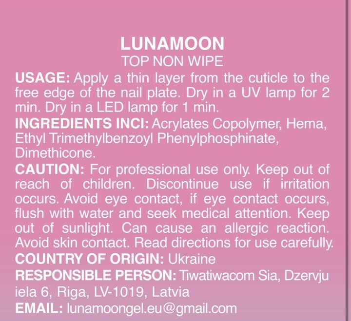 LUNAmoon. Non Wipe Top Coat, 60 ml, глянцевий топ без липкого шару #3