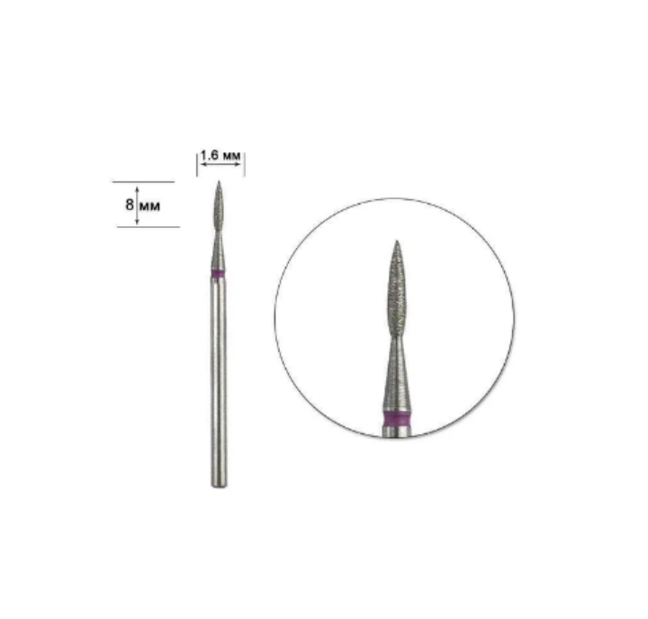STALEKS Фреза алмазна "ПОЛУМ'Я" червона, Ø 1.6 mm, гостра #2