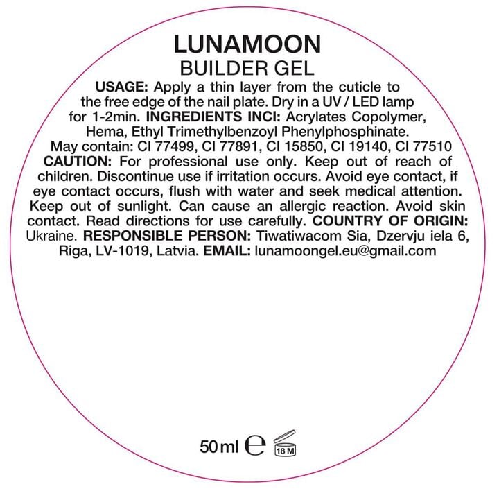 LUNAmoon. Premium Builder Gel #22 Pastel fuchsia, 50 ml, builder gel, fucsia pastel #4